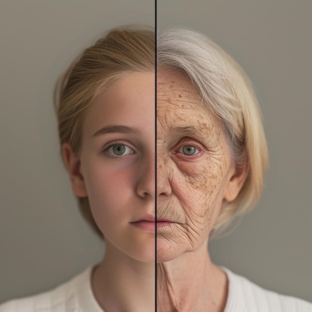 A split image showing a mature woman before and after applying makeup. The 