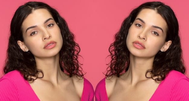 A split-screen image showing a woman's face before and after contouring, highlighting the dramatic difference that contouring makes in defining her features and adding dimension to her face.