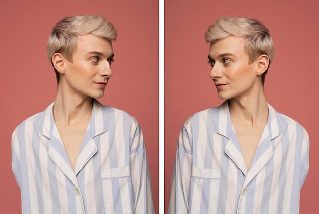 A split-screen before-and-after shot showing sparse eyebrows on the left and perfectly filled-in eyebrows on the right. The after image highlights the enhanced shape, color, and definition achieved with brow filling techniques.