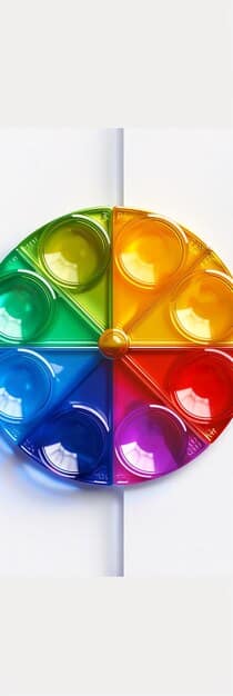 A close-up of a color wheel highlighting the relationship between complementary colors, showing the connection between colors used to neutralize each other in color correcting techniques.