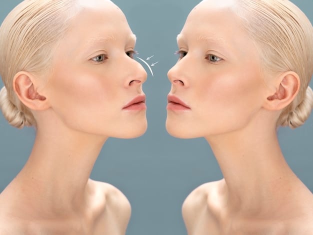 A split image showing the before and after transformation of nose contouring on various face shapes, including wide, long, and hooked noses, clearly demonstrating the impact of contouring on each shape.