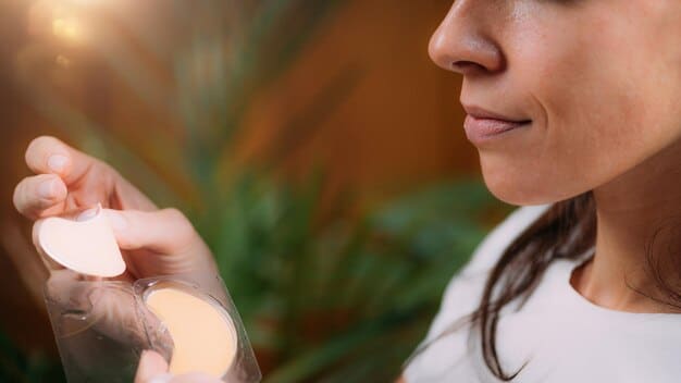 A hand applying a light layer of tinted moisturizer to a woman's face, demonstrating the sheer and natural coverage provided by this type of product, creating a natural and youthful look.