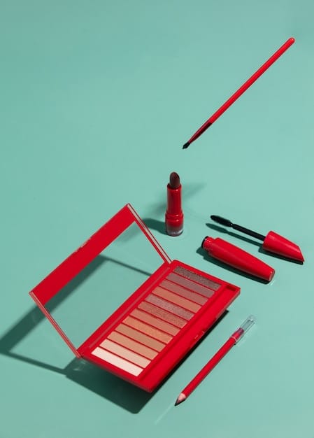 A neatly arranged makeup kit with various eyeliners (liquid, gel, pencil), angled brushes, cotton swabs, and makeup remover.