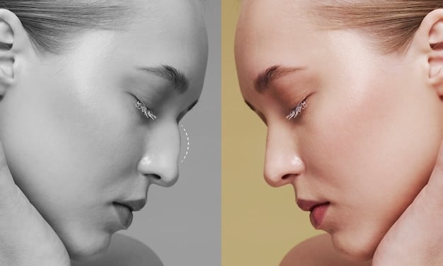 A split-screen image showing a face before and after contouring, clearly demonstrating the transformative effect of the technique.