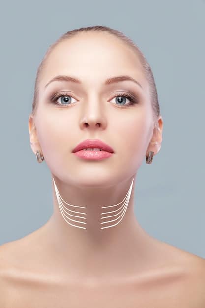 A woman's face with contour lines clearly marked before blending, showing the placement on the cheekbones, jawline, and temples.