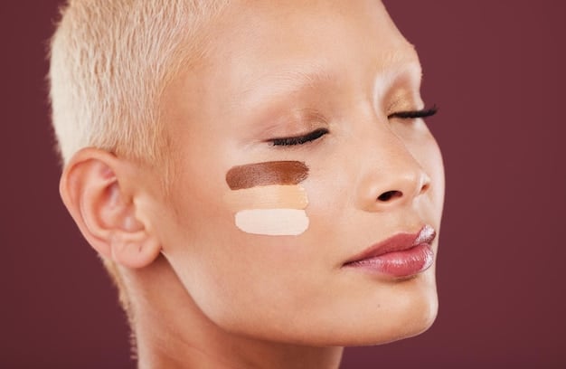 A split image showing makeup application techniques for combination skin. One side demonstrates matte foundation application on the T-zone, while the other shows hydrating foundation on the cheeks.