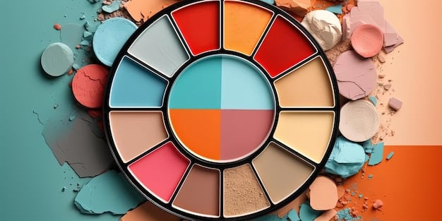 A color wheel divided into warm and cool tones, with examples of makeup shades that fall into each category. The image includes swatches of eyeshadows, lipsticks, and blushes in various warm tones, such as bronze, copper, peach, and berry. The warm section is highlighted, emphasizing the suitability of these shades for fall makeup.