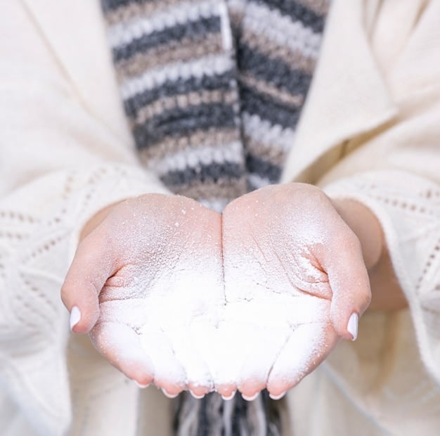 A split image showing two hands. On one side, a close-up of dry, cracked skin. On the other side, a hand with smooth, hydrated skin, demonstrating the effects of proper winter skincare.