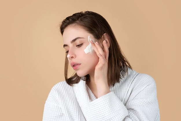 A woman cleansing her face with a gentle cleanser, followed by moisturizing with a hydrating cream. The background is clean and minimalist, focusing on skincare products.