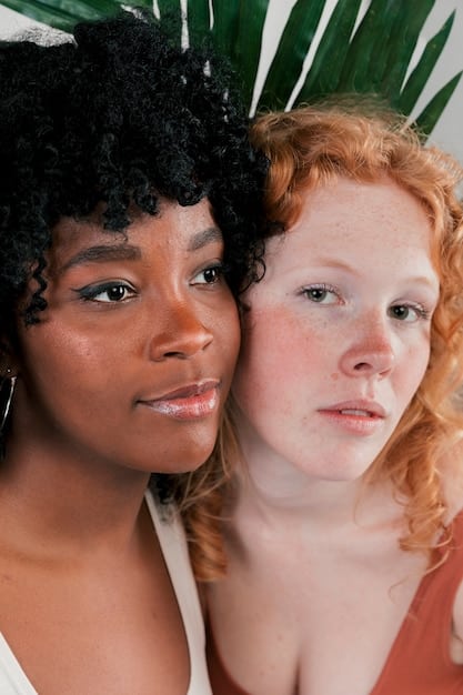 A split image showing two women with different skin tones wearing berry lipstick. On the left, a woman with warm undertones is wearing a reddish-berry shade, and on the right, a woman with cool undertones is wearing a purplish-berry shade.