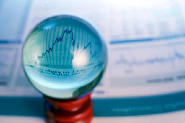 A detailed financial chart showing an upward trend of interest rates, with a small magnifying glass hovering over the latest 0.25% increase, signifying detailed economic analysis.