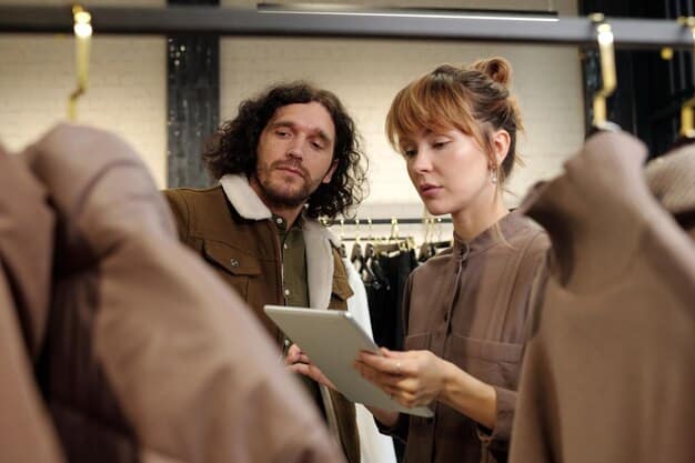 A confident professional (gender-neutral) meticulously selecting an outfit from a streamlined wardrobe, illustrating thoughtful curation of personal brand through clothing choices. The wardrobe features a mix of classic and modern pieces.