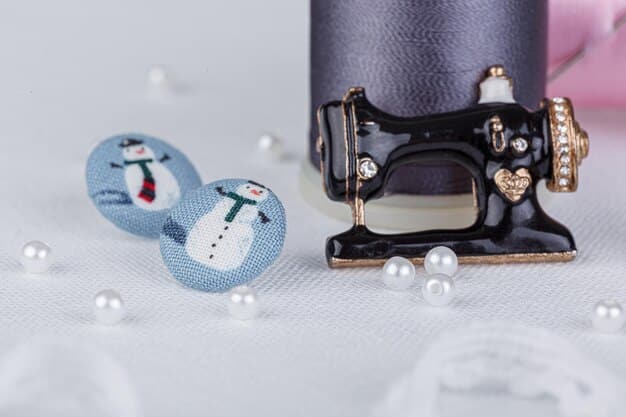 A detailed flat lay of various vintage embellishments: intricate buttons, delicate laces, and unique brooches, hinting at customization possibilities.
