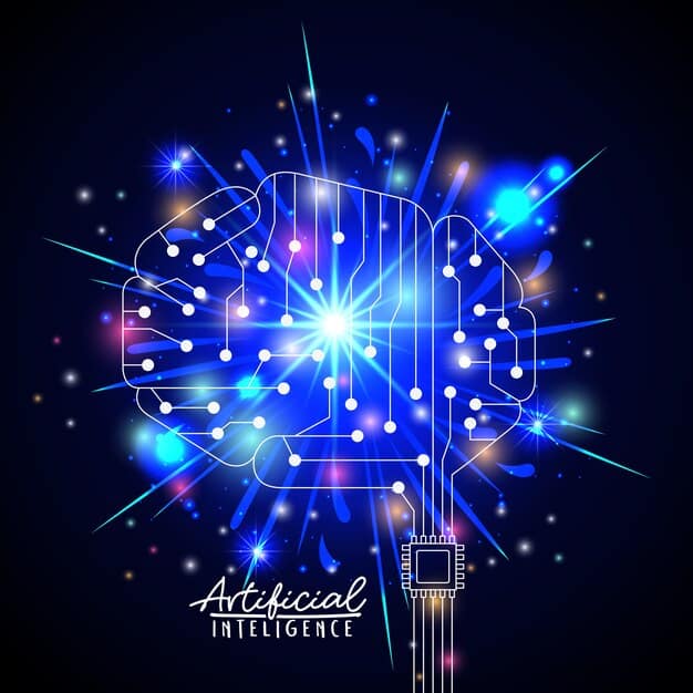 A stylized representation of artificial intelligence circuits and data streams, illustrating rapid technological advancement.