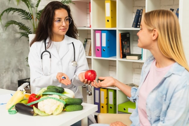 A healthcare professional, possibly a doctor or dietitian, consults with a patient while showing them a blood test report on a tablet, emphasizing the importance of personalized medical advice for vitamin D levels.