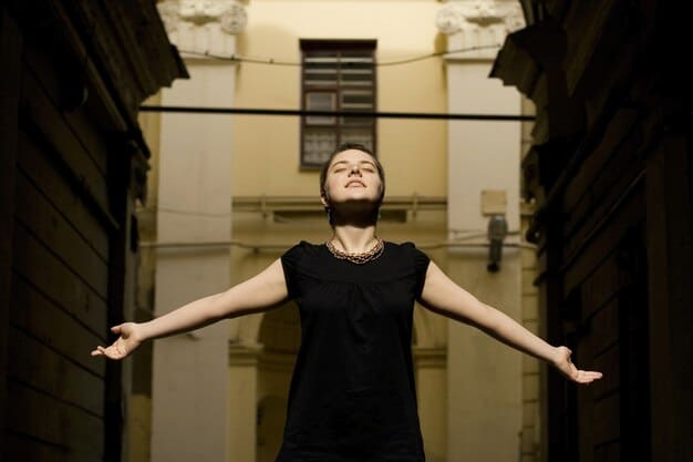 A depiction of a person stumbling or losing balance, with a concerned expression, against a blurred background of a street or home environment, emphasizing disorientation.