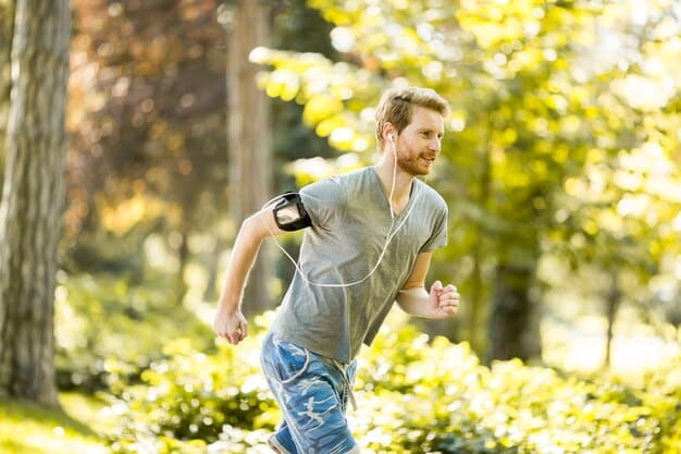 A healthy, active person jogging in a park, symbolizing improved health and vitality after quitting smoking, with a subtle overlay of growing plants or a financial graph in the background depicting growth.