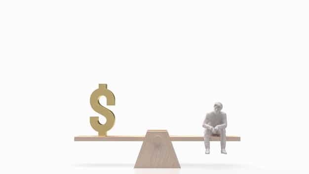 A balanced scale with money on one side and a retirement plan on the other, symbolizing the balance between current income and future financial security in relation to US Social Security Benefits: What Are the Projected Changes in 2025?.