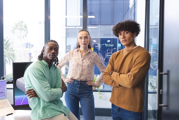 A diverse group of smart and professional people working collaboratively in a modern office environment, demonstrating teamwork and innovation in technology and healthcare sectors.