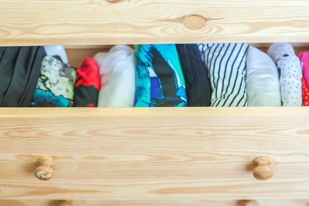 A close-up shot of several essential wardrobe items neatly arranged on a wooden surface. The items include a crisp white dress shirt, a navy blue blazer, a pair of dark wash jeans, leather dress shoes, and a classic watch. The arrangement emphasizes quality and style.