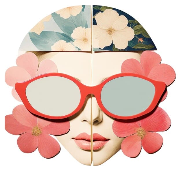 A collage illustrating different face shapes (oval, round, square, heart, diamond) with corresponding sunglasses that flatter each shape, emphasizing key aspects of 'The Ultimate Guide to Sunglasses: Finding the Perfect Pair for Your Face Shape'.