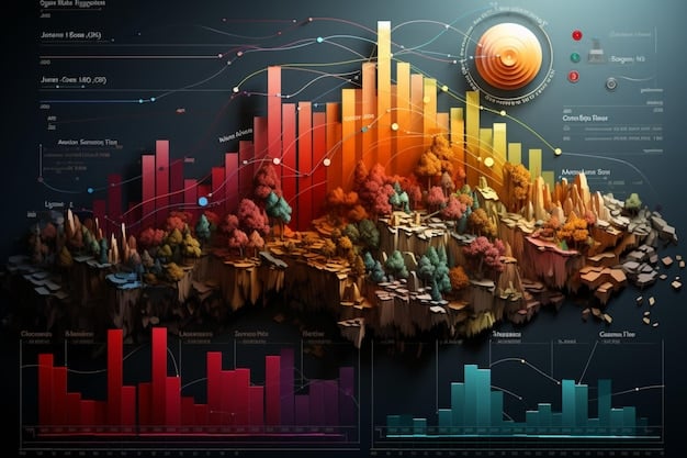 A complex economic chart showing various indicators like inflation, GDP, and interest rates, with multiple lines representing different expert forecasts diverging.