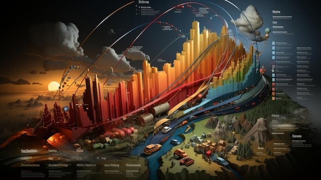 A visual representing different economic models and their future projections for interest rates, with various lines forecasting upward, downward, or steady trends for 2025.