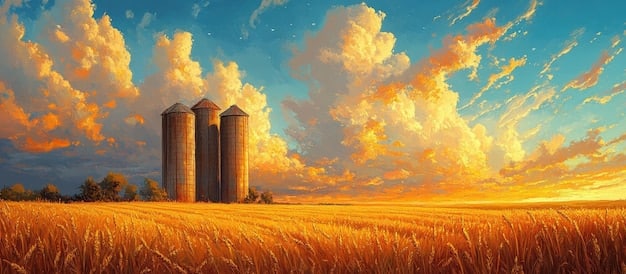 A split image showing three distinct sections: a golden wheat field representing agriculture, a factory assembly line representing manufacturing, and a high-tech laboratory representing the technology sector. Each section visually illustrates the challenges and disruptions caused by 'The Impact of Global Trade Tensions on the US Economy: A Comprehensive Overview.'
