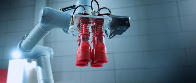 A close-up shot of a robotic arm working on an assembly line in a factory, highlighting the precision and efficiency of automation in manufacturing. The image emphasizes the technological advancements and the potential impact on human labor as The Rise of Automation: How Will It Affect the Job Market in the Next 5 Years?