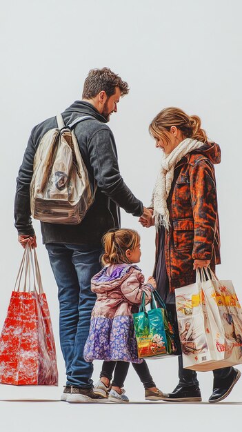 A split image showing on one side, a family happily shopping and on the other side, the same family struggling to afford basic necessities due to inflation and higher interest rates as a result of the growing national debt. A subtle debt clock is visible in the background of the struggling family. This image illustrates The National Debt: How Big Is It and What Are the Long-Term Consequences?.