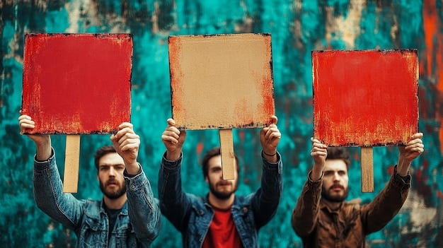 A split image showing two political rallies with opposing signs regarding Social Security reform. One side displays signs advocating for benefit protection, while the other calls for fiscal responsibility. The contrasting imagery represents the polarized political landscape surrounding The Future of Social Security: Will It Be Solvent in the Coming Decades?.