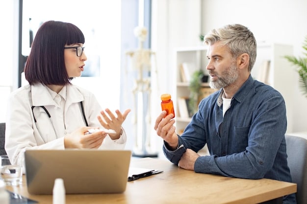 A person consulting with a doctor or healthcare professional, discussing vitamin D levels and supplement options. The setting is a medical office, emphasizing the importance of professional advice. Focus on providing How to Choose the Right Vitamin D Supplement: A 2025 US Buyer's Guide to your health based on healthcare advice.