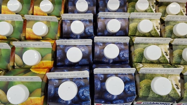 Three different packaged food items are placed side by side, each displaying its nutrition label. The labels are clearly visible, highlighting the sections for sodium, carbohydrates (fiber and sugar), and protein. Decoding Nutrition Labels: A Step-by-Step Guide for Making Healthier Choices in the US is the underlying concept.
