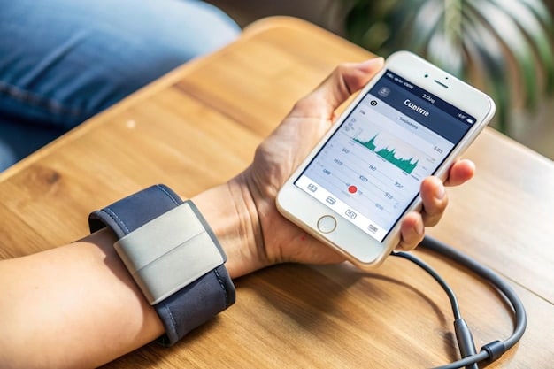 Close up of a digital blood pressure monitor displaying a reading. Highlight the importance of home monitoring.
