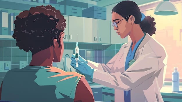 A doctor administering a vaccine to a patient in a clinic setting. The scene is well-lit and professional, emphasizing the importance of medical care and vaccines in the context of 'The Latest Research on Cancer Prevention: What You Can Do to Reduce Your Risk'.