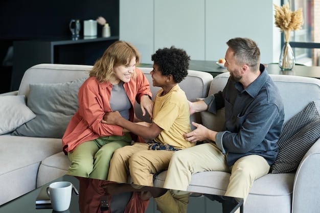 A family looking distraught and concerned, sitting in a living room, signifying the emotional impact of opioid addiction on families. The image captures the worry and stress associated with having a loved one struggling with opioid abuse and the need for support.