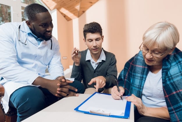 A diverse group of people discussing health insurance options at a community health fair, illustrating the importance of understanding new mandates and seeking guidance.
