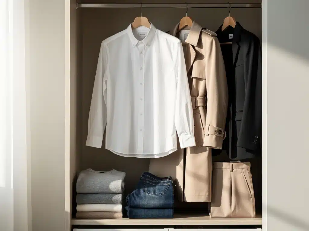 Organized capsule wardrobe with classic, versatile fashion staples.