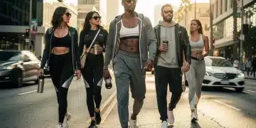 Celebrities in stylish athleisure wear walking in Los Angeles street fashion 2026