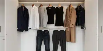 Organized classic capsule wardrobe with 12 essential pieces for year-round style