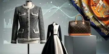 Iconic classic fashion brands collage with data visualization