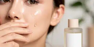 Woman applying natural clean beauty cream to her face, emphasizing non-toxic skincare.