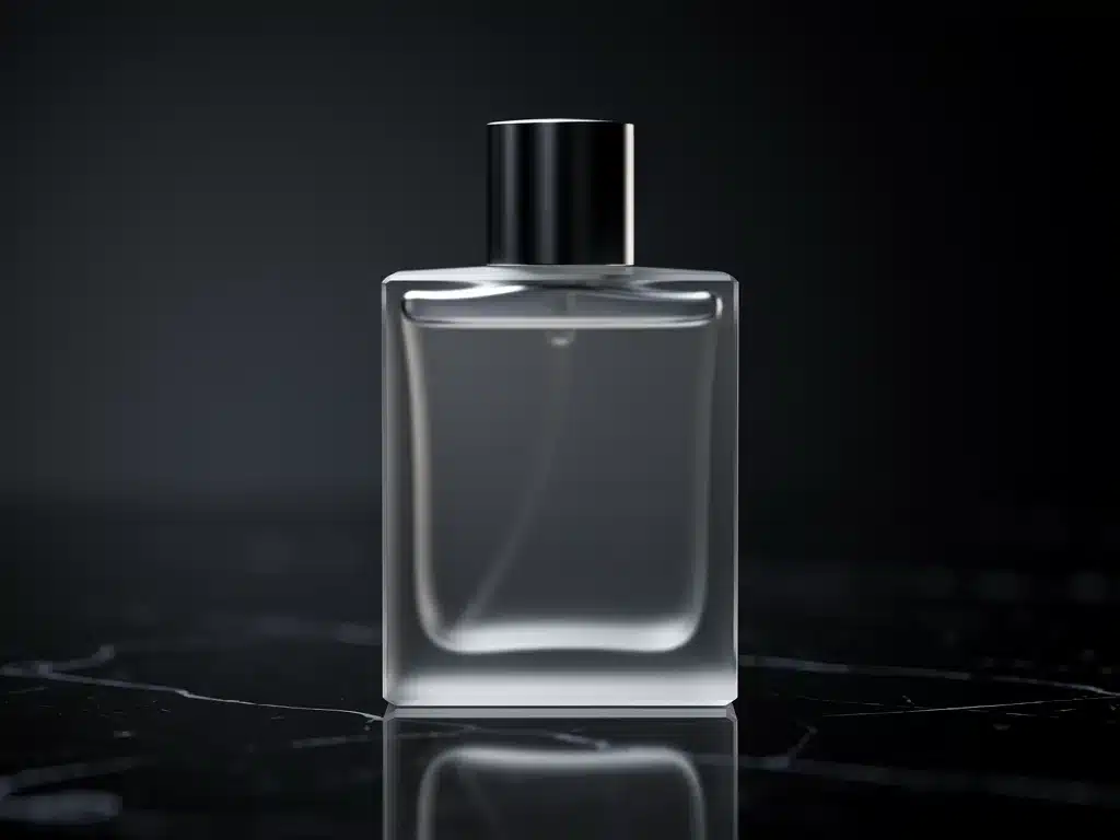 Elegant minimalist luxury perfume bottle on dark surface