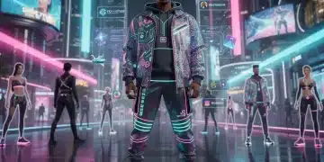 Futuristic streetwear model in metaverse with NFT outfit