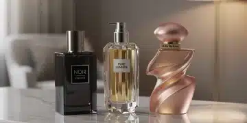 Three exquisite perfume bottles on a vanity, symbolizing a curated scent wardrobe investment for 2026.