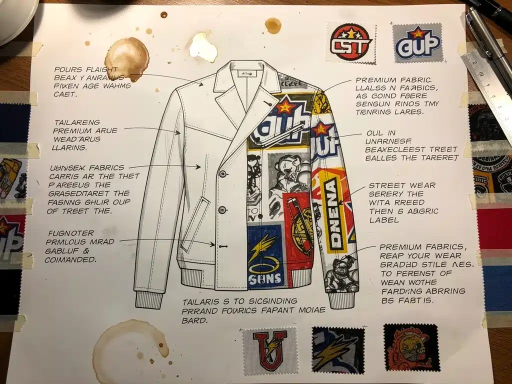 Conceptual sketch of luxury streetwear collaboration design