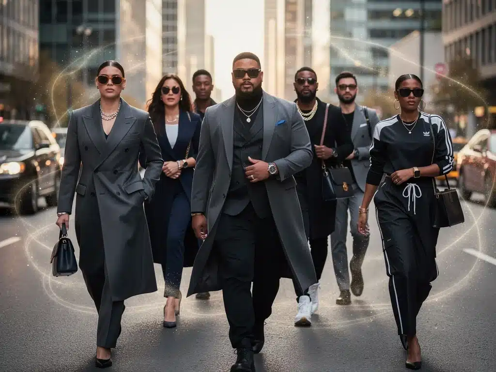 Diverse stylish individuals exuding confidence and modern celebrity style