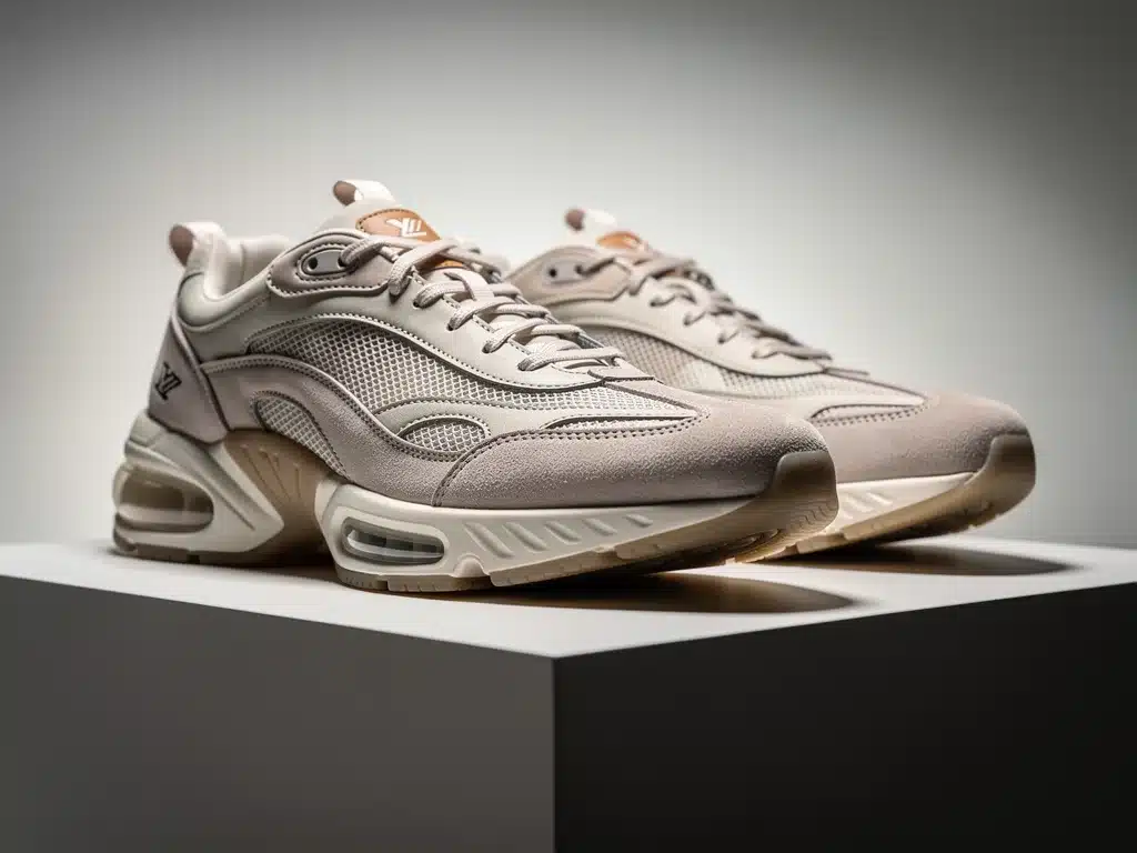 Close-up of rare collaborative streetwear sneakers, highly anticipated for resale value