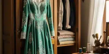 Elegantly restored vintage dress, showcasing meticulous care and vibrant fabric.